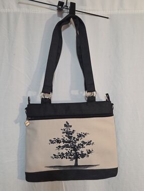 Jak's Canvas Tree Print Shoulder Tote Bag in Beige and Black NWOT